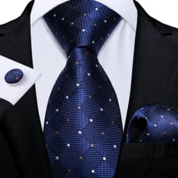 Luxury Blue Plaid Dot Ties For Men Solid Wedding Accessories Neck Tie Handkerchief Cufflinks Set Gravatas Mens Gift DiBanGu