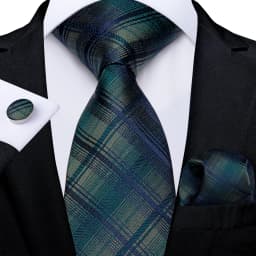 Luxury Blue Plaid Dot Ties For Men Solid Wedding Accessories Neck Tie Handkerchief Cufflinks Set Gravatas Mens Gift DiBanGu