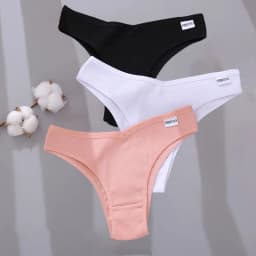 FINETOO 3PCS/Set Women's Panties Cotton Brazilian Underwear Women Sexy V Waist Women's Thong Female Underpants Intimate Lingerie