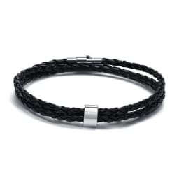 Vnox Free Custom Name Mens Braided Genuine Leather Bracelet Gifts Jewelry,Stainless Steel Beads Charm with Family Names,Dad Gift