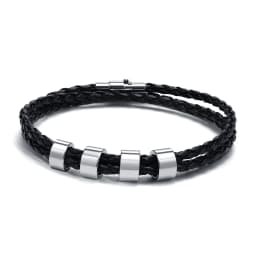 Vnox Free Custom Name Mens Braided Genuine Leather Bracelet Gifts Jewelry,Stainless Steel Beads Charm with Family Names,Dad Gift