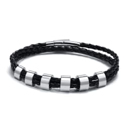 Vnox Free Custom Name Mens Braided Genuine Leather Bracelet Gifts Jewelry,Stainless Steel Beads Charm with Family Names,Dad Gift