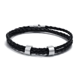 Vnox Free Custom Name Mens Braided Genuine Leather Bracelet Gifts Jewelry,Stainless Steel Beads Charm with Family Names,Dad Gift