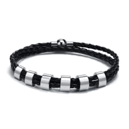 Vnox Free Custom Name Mens Braided Genuine Leather Bracelet Gifts Jewelry,Stainless Steel Beads Charm with Family Names,Dad Gift