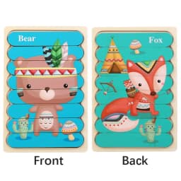 Cartoon Animal Double-sided Strip Wooden Puzzles Kids Montessori Jigsaw Game Baby Educational Toys for Children