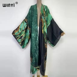 WINYI 2022 Summer Women Cardigan Stitch Cocktail Sexy Boho Maxi African Holiday Batwing Sleeve Silk Feeling Robe Kimono Kaftan