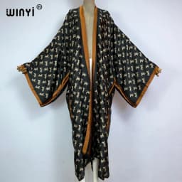 WINYI 2022 Summer Women Cardigan Stitch Cocktail Sexy Boho Maxi African Holiday Batwing Sleeve Silk Feeling Robe Kimono Kaftan