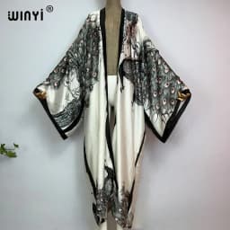 WINYI 2022 Summer Women Cardigan Stitch Cocktail Sexy Boho Maxi African Holiday Batwing Sleeve Silk Feeling Robe Kimono Kaftan