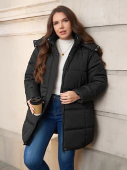 Plus Size Women's Winter Puffer Jacket Warm Mid-Length Coat with Detachable Hood for Outdoor Activities Commuting Skiing Hiking