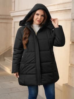 Plus Size Women's Winter Puffer Jacket Warm Mid-Length Coat with Detachable Hood for Outdoor Activities Commuting Skiing Hiking