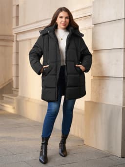 Plus Size Women's Winter Puffer Jacket Warm Mid-Length Coat with Detachable Hood for Outdoor Activities Commuting Skiing Hiking