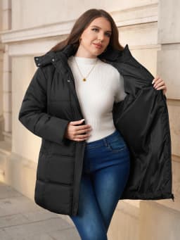 Plus Size Women's Winter Puffer Jacket Warm Mid-Length Coat with Detachable Hood for Outdoor Activities Commuting Skiing Hiking