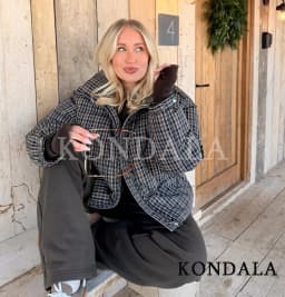KONDALA Trendy Vintage Plaid Padding Jacket Women Stand-up Collar Zipper Jacket 2026 Fall Winter Chic High Street Casual Jacket
