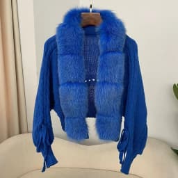2024 Winter New Fashion Knitting Cardigan Placket Coat Women Casual Real Fox Fur Coat Short Warm Knitted Jacket with Natural Fur