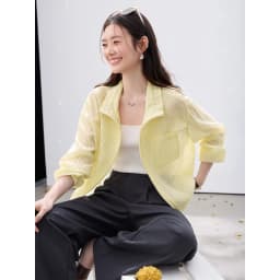 VIMLY Women's Minimalist Sun Protection Jacket 2026 Spring New Fashion Casual Yellow Mock Neck Loose Office Wear for Women A5179