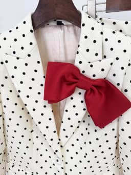 HIGH STREET Newest 2026 Designer Suit Women Bow Decorated Polka Dot Blazer Pants Set 2PCS