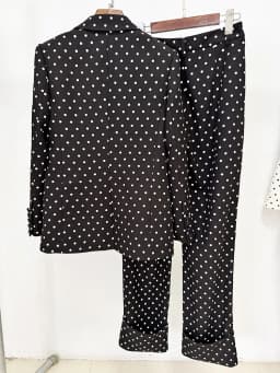 HIGH STREET Newest 2026 Designer Suit Women Bow Decorated Polka Dot Blazer Pants Set 2PCS