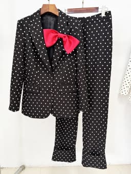 HIGH STREET Newest 2026 Designer Suit Women Bow Decorated Polka Dot Blazer Pants Set 2PCS
