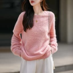 WinvyNee Women's Clothing Brushed Wool O Neck Pink Causal Sweaters Soft Solid Knitted Tops Pullovers Jumpers Winter A1713001