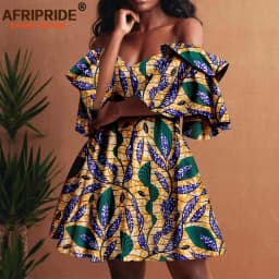 Women`s Dresses African Clothes Off Shoulder High Waist Elegant Dress Women's Sexy Casual Party Mini Dress Print Attire A2225019