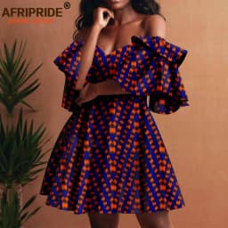 Women`s Dresses African Clothes Off Shoulder High Waist Elegant Dress Women's Sexy Casual Party Mini Dress Print Attire A2225019