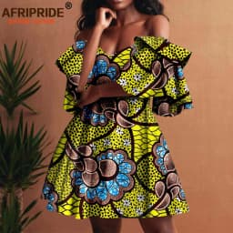 Women`s Dresses African Clothes Off Shoulder High Waist Elegant Dress Women's Sexy Casual Party Mini Dress Print Attire A2225019