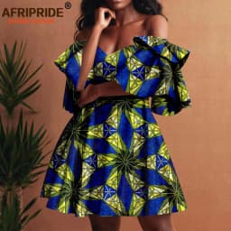 Women`s Dresses African Clothes Off Shoulder High Waist Elegant Dress Women's Sexy Casual Party Mini Dress Print Attire A2225019