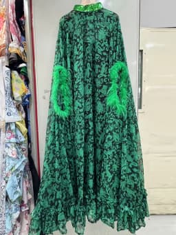 Retro Spring Women's New Stand-Up Collar Printed Bat Sleeve Feather Stitching Loose Cloak Dress Elegant Fashion Dress