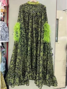 Retro Spring Women's New Stand-Up Collar Printed Bat Sleeve Feather Stitching Loose Cloak Dress Elegant Fashion Dress