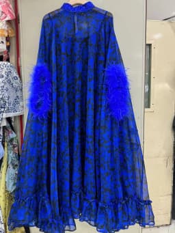Retro Spring Women's New Stand-Up Collar Printed Bat Sleeve Feather Stitching Loose Cloak Dress Elegant Fashion Dress