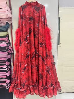 Retro Spring Women's New Stand-Up Collar Printed Bat Sleeve Feather Stitching Loose Cloak Dress Elegant Fashion Dress