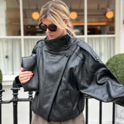 HXAO New Arrival Women's Bomber Jacket Leather Black Jackets Cropped Oversize Outerwears Zip-Up Long Sleeve Coats Outdoor Jacket
