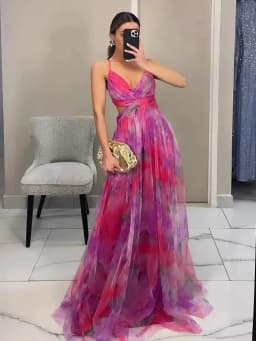 Women's S-XL Size Spring Summer Mesh Printed Hanging Dress Holiday Leisure Party Fashion Slimming Versatile Lady‘s Party Dress