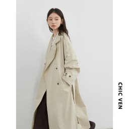 CHIC VEN Fashion Women Long Trench Coat Solid Belt Loose Casual Windbreaker Double-breasted Female Overcoat Spring Autumn 2025