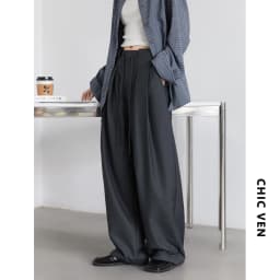 CHIC VEN Women Pants Solid Loose Casual Wide Leg Pant Drawstring Pleated Female Suit Trousers Office Ladies Sping Autumn 2025