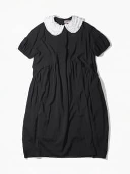 imakokoni original summer black age reducing dress, women's artistic slightly wrinkled texture, doll neck casual dress 265581