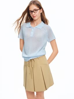DUSHU Women 【Elegant Summer Elegance】 POLO Collar Knit 2026 Summer New Arrival Chic Casual Style Short Sleeve Top Loose T-shirt