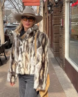 ETJ 2025 winter women's new fashion animal print natural color imitation fur standing collar jacket warm short coat