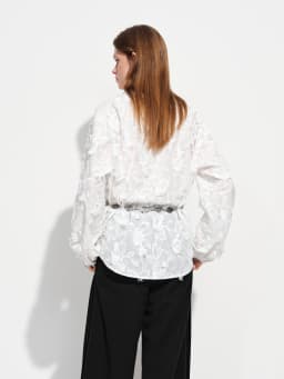 FSLE 2026 New Spring Summer Women's 3D Jacquard Round V-Neck Blouse Long Sleeve Office Shirt for Quiet Minimalist Commute Top