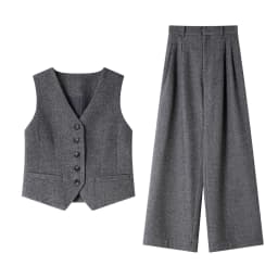 VIMLY Women's Simple 2026 Spring Business Blazer Versatile Suit V-Neck Short Jackets+Vest+Pants Commuter Elegant Pants 3pcs Set