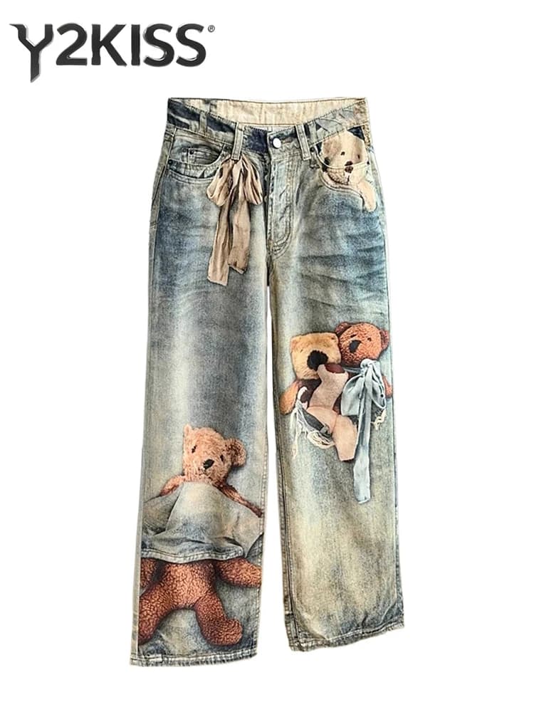 Women's Baggy Jeans Print Graphic Denim Pants Harajuku Cowboy Tie Dye High Street 2000s High Street Tide Stylish Design New