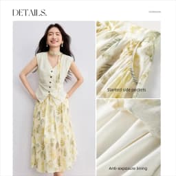 SENTUBILA Elegant Skirt Holiday Set Woman 2 Pieces V-neck Waistcoat Printing Midi Pockets Skirts Ladies Two Piece Sets W52ZA2256