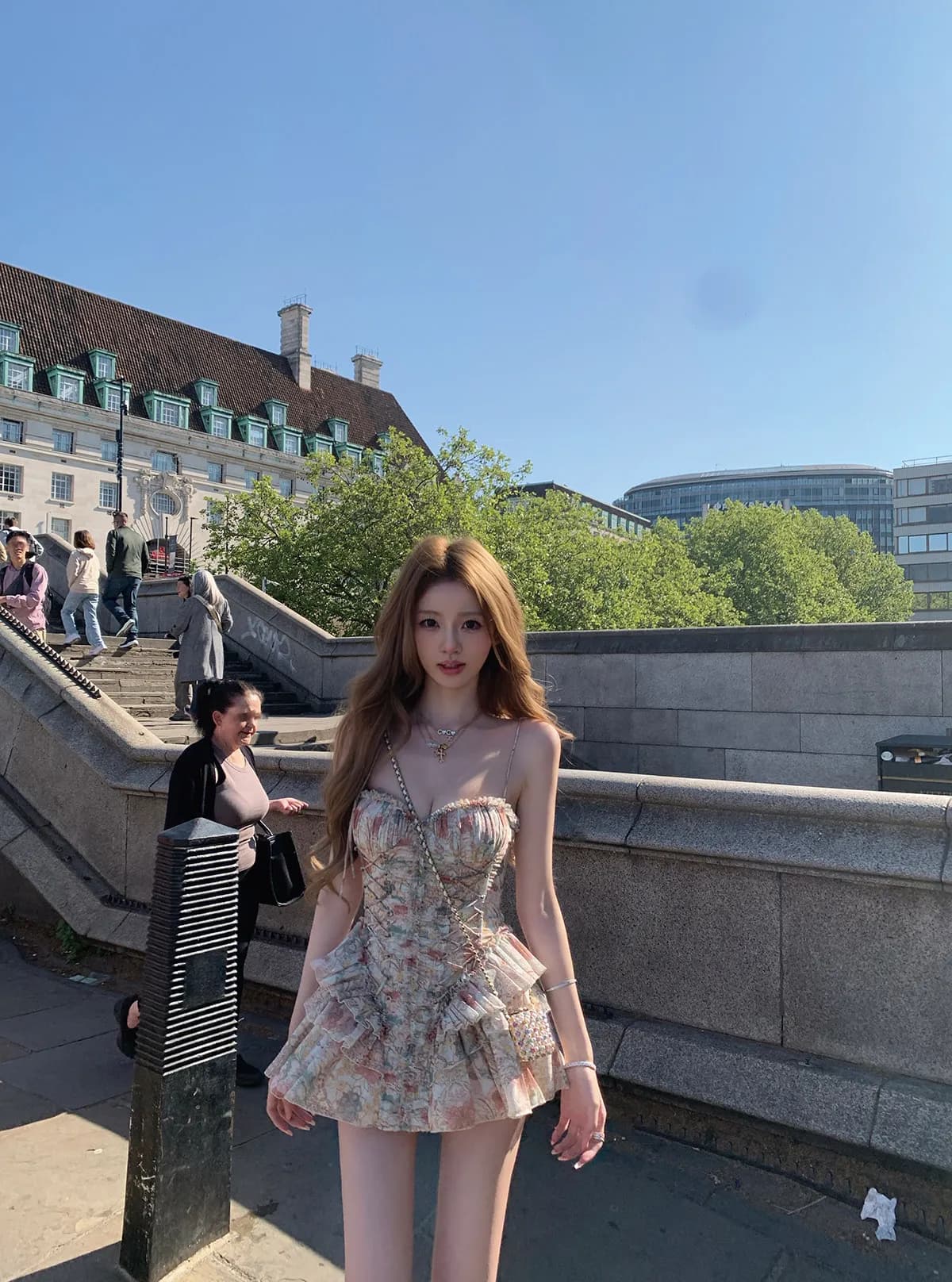 Summer French Vintage Elegant Mini Dress Women's Printed Thin Strap Strapless Slim Dress High Street Casual Sexy Party Dress