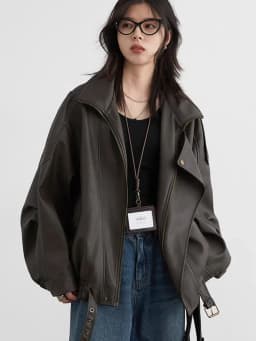 CHIC VEN Woman PU Jacket Solid Loose New Retro Standing Collar Motorcycle Faux Leather Coat Female Top Spring Autumn 2026