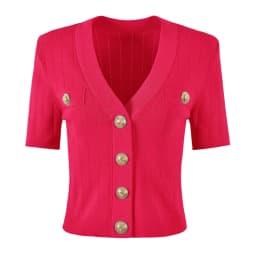 SML Black And White High-quality Fashionable Elastic Knitted Fabric Button Decoration Short Sleeved Slim Fitting Women's T-shirt