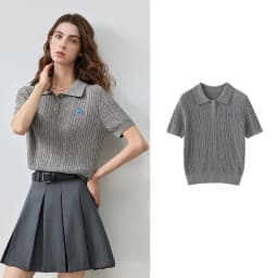 TOYOUTH Women Knit Top Summer 2026 Tianshuang Linen High Intelligence Retro Cable Knit Temperament Short Sleeve Elegant Style