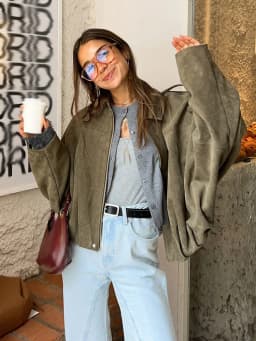 HH Women's Suede Texture Jacket High Street Turn-Down Collar Long Sleeve Elastic Zipper Button Solid Spring Trendy Coat