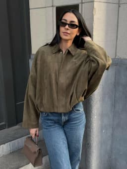 HH Women's Suede Texture Jacket High Street Turn-Down Collar Long Sleeve Elastic Zipper Button Solid Spring Trendy Coat