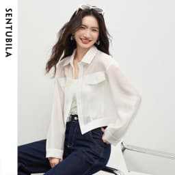 SENTUBILA Lyocell Shirt Women Sun Protection See-Through Tops 2026 Spring Summer Short Shirt Jacket Woman Shackets Q61WF6012