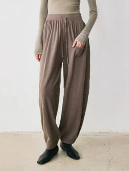 Birdtree 100% Sheep Wool Knitted Drawstring Cocoon Pants,Women Elastic Waist Pocket Trousers, 2025 Autumn Lantern Pants T59732JF